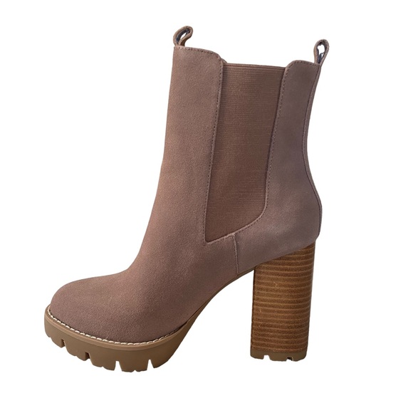 Charles David Gambit Taupe Pink Suede Leather Platform Block Heel Boots Booties - Picture 4 of 12